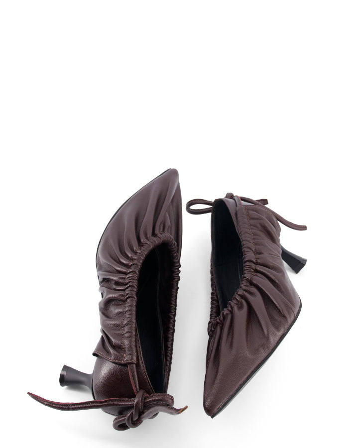 annk burgundy heels with ankle tie