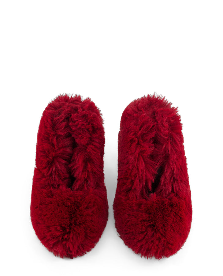 annk fur heels in red color