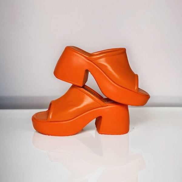 Platformed Mules in orange