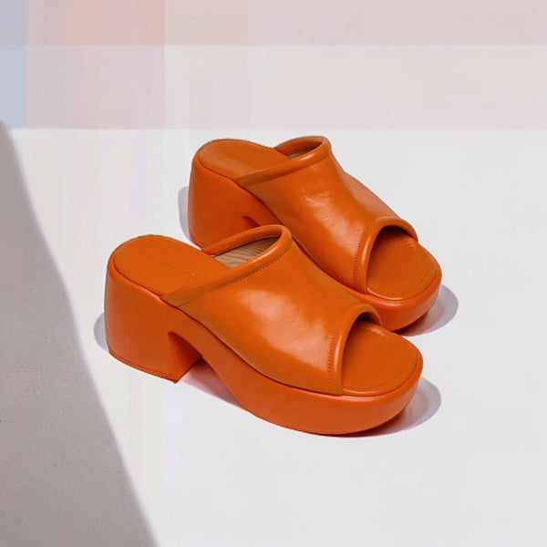 Platformed Mules in orange