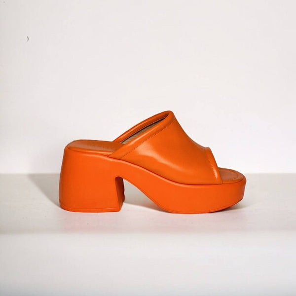 Platformed Mules in orange