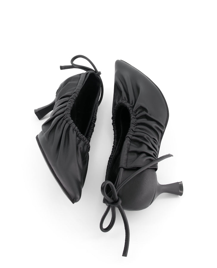 annk black leather heels with ankle tie