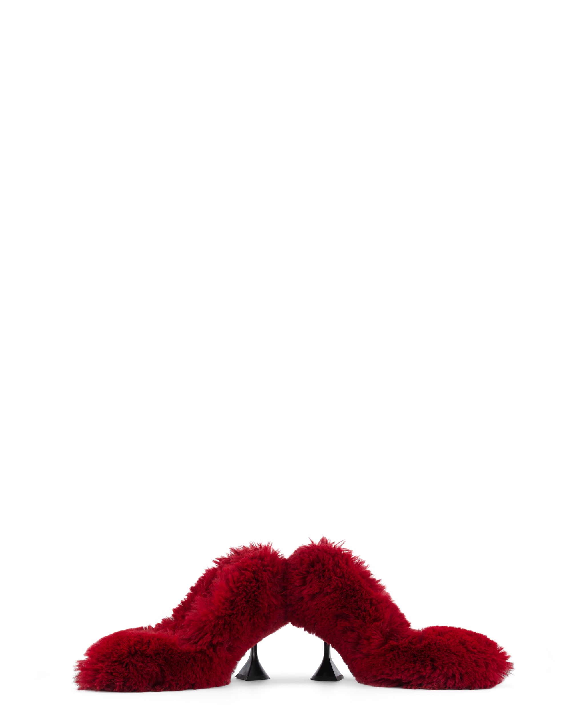 annk fur heels in red color 